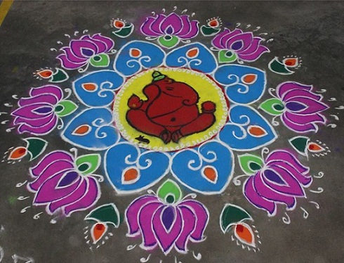 Prikket Rangoli -design til Ugadi