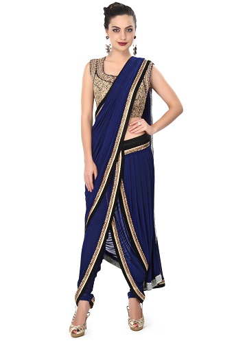 Marineblå Dhoti Saree -kjole