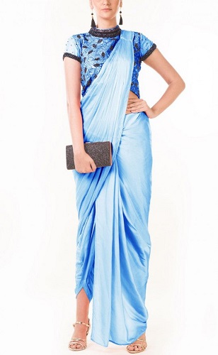 Por kék Dhoti minta Saree terménytetővel
