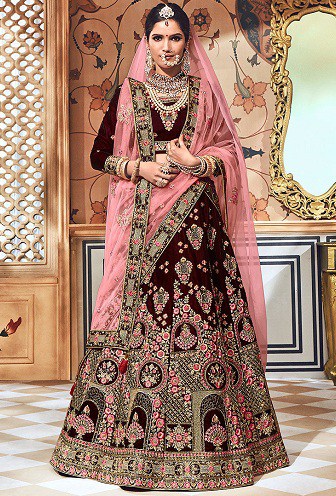 Maroon menyasszonyi Lehenga