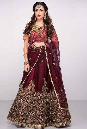 Maroon Selyem Lehenga