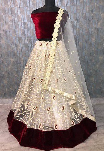 White and Maroon Lehenga