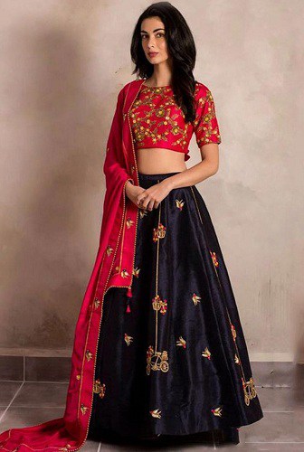 Black and Maroon Lehenga