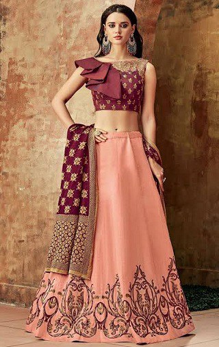 Fersken og Maroon Lehenga