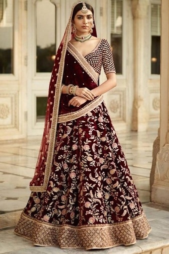 Maroon Velvet Lehenga Choli Design