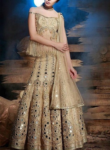 Golden Mirror Work Lehenga