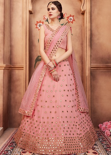 Pink Mirror Work Lehenga