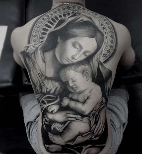 Mary kezében a Baby Jesus Tattoo