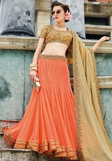 Orange Net Lehenga