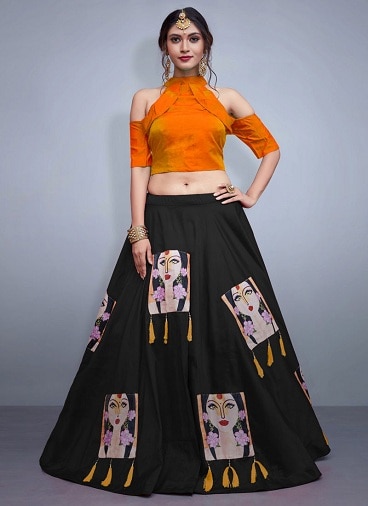 Orange og sort Lehenga