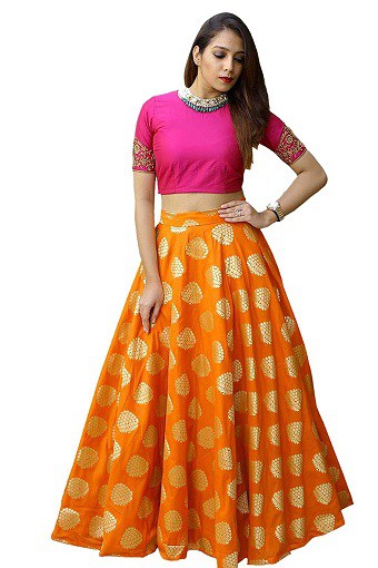 Orange Lehenga af silke