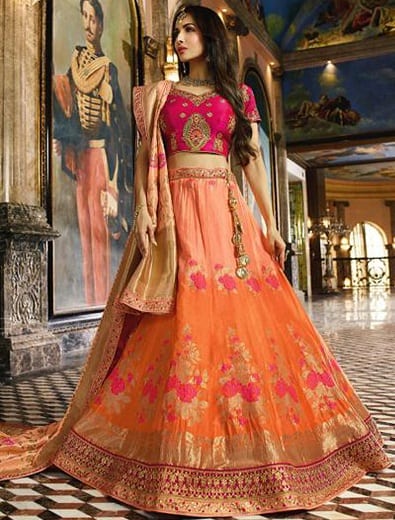 Pink og Orange Lehenga