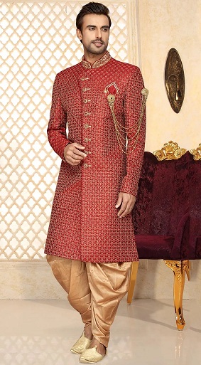 Rød broderet Sherwani