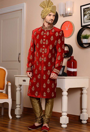 Red Velvet Sherwani