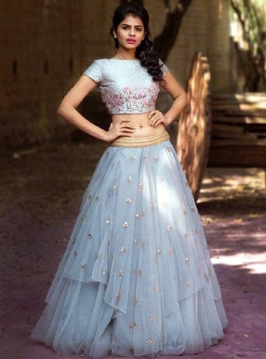 Grey Flowy Lehenga