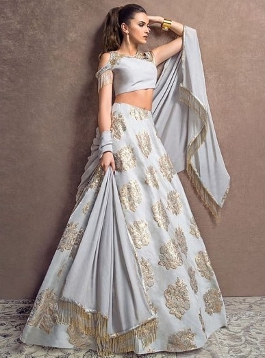 Designer grå farve Lehenga