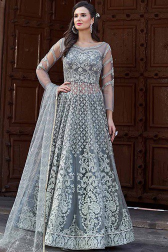 Grå broderet Lehenga Choli