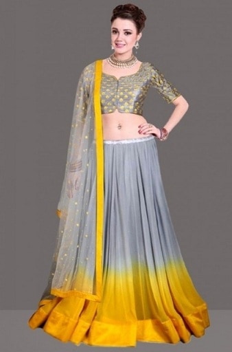 Grå og gul Lehenga