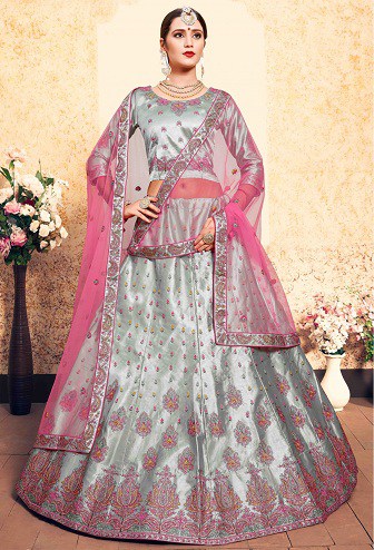 Grå og lyserød Lehenga