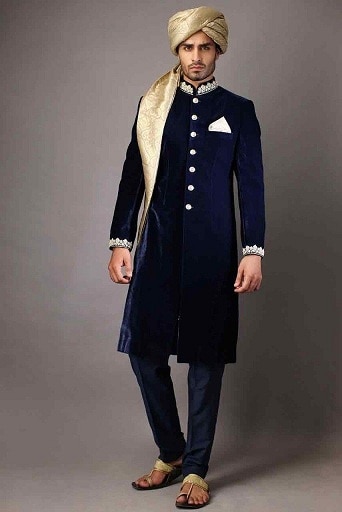 Blue Velvet Sherwani Design