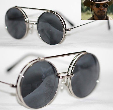 Metal sølv flip up runde solbriller til mænd