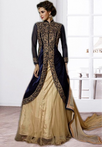 Fløjl jakke Lehenga