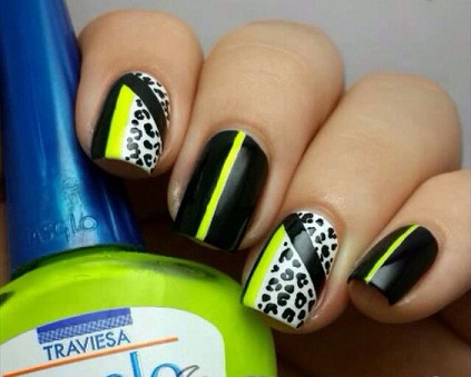 Neon Leopard Print Nail Art Design