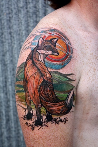 Abstrakt Fox Sleeve Tattoo Design