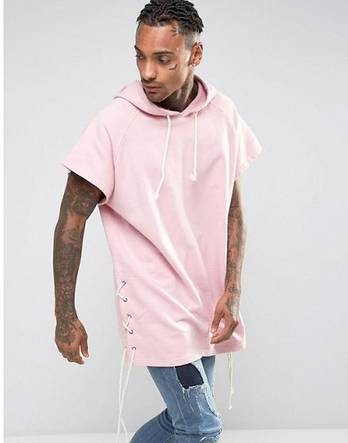 Half -sleeved Herre pink sweatshirt