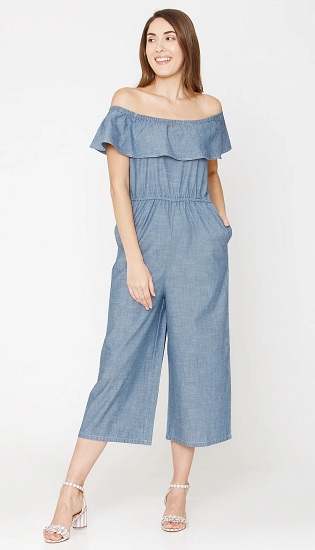 Off the Shoulder Denim Jumpsuit