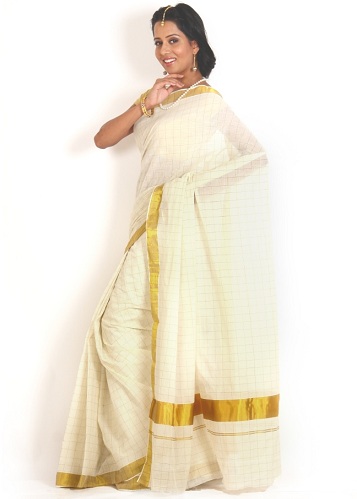 Fehér Onam Saree