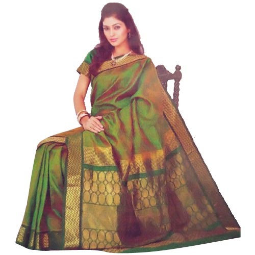 Jaquard Sarees-Grøn guld tofarvet Jacquard Saree 2