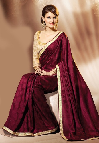 Jaquard Sarees-Vinfarvet Jacquard Satin Saree 5