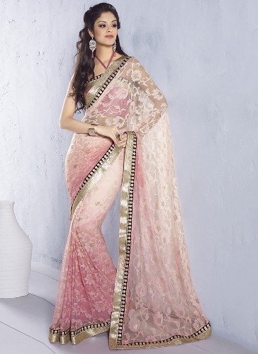 Jaquard Sarees-Light Pink Net Jacquard Sari 8