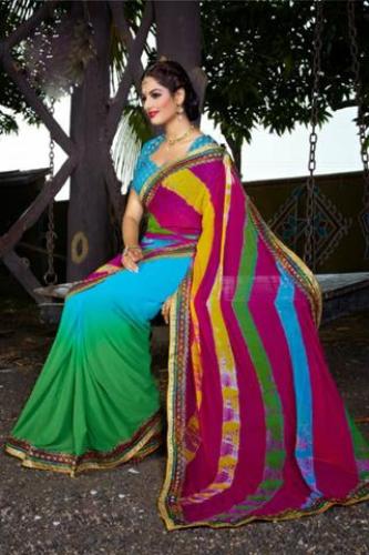 Flerfarvet Leheriya Saree