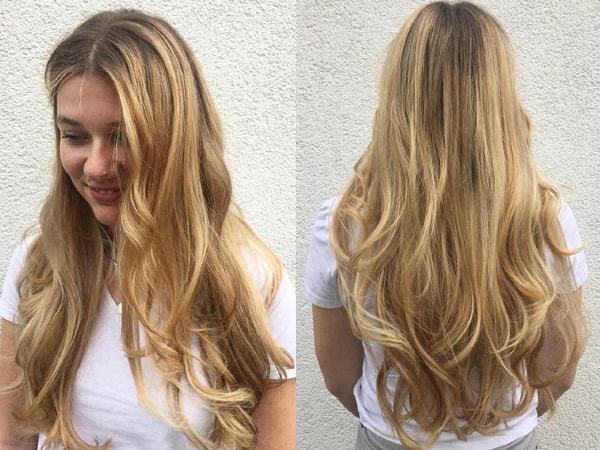 Golden Balayage på langt hår