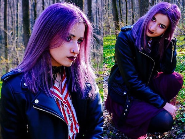 Purpule Balayage på medium hår