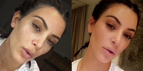Kim Kardashian før og efter makeup 1