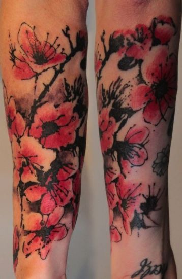 Szerelem cseresznye virágok tetoválás a kezét