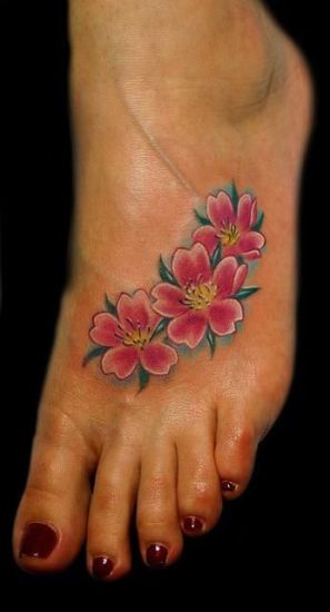 Cherry Blossom Tattoo On Foot