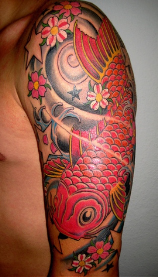 Virág Koi hal tetoválás