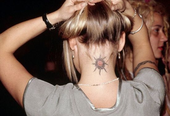 Swishing Sun Neck Tattoo