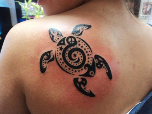 Turtle Shell Maori Tattoo On Shoulder