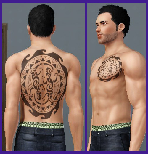 Lizard Maori tatoveringsdesign på ryg og bryst