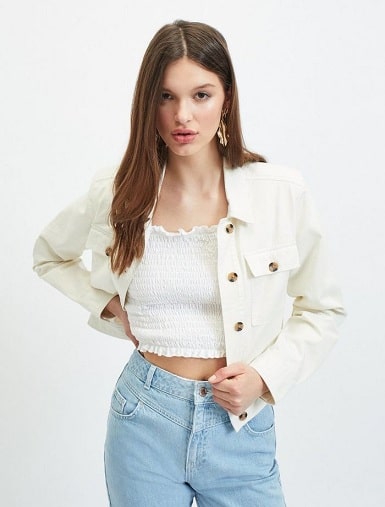 Cream Cropped Blazer Kvinder