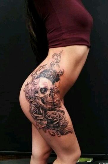 Skull Candy Hip Tattoo Design