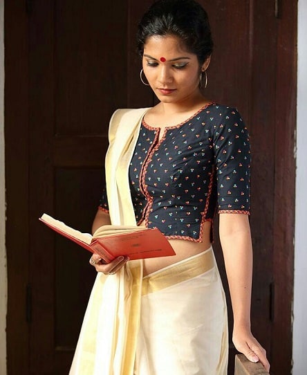 Nyomtatott blúz Kerala Saree számára