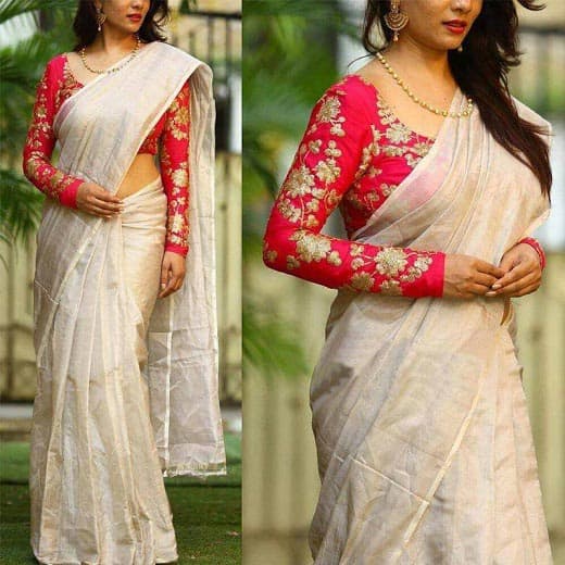 Kerala Saree teljes ujjú blúzzal