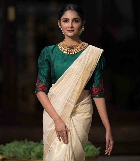 Kerala Saree zöld blúzzal