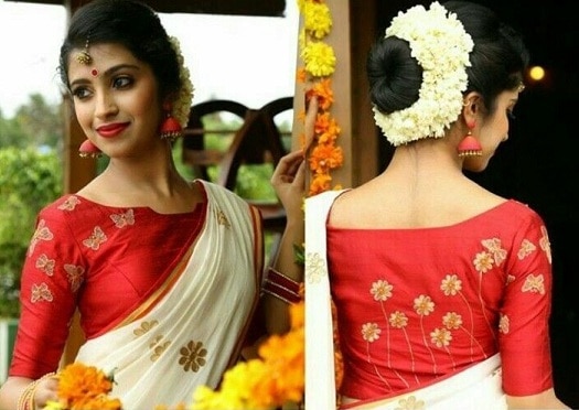 Kerala Saree vörös blúzzal